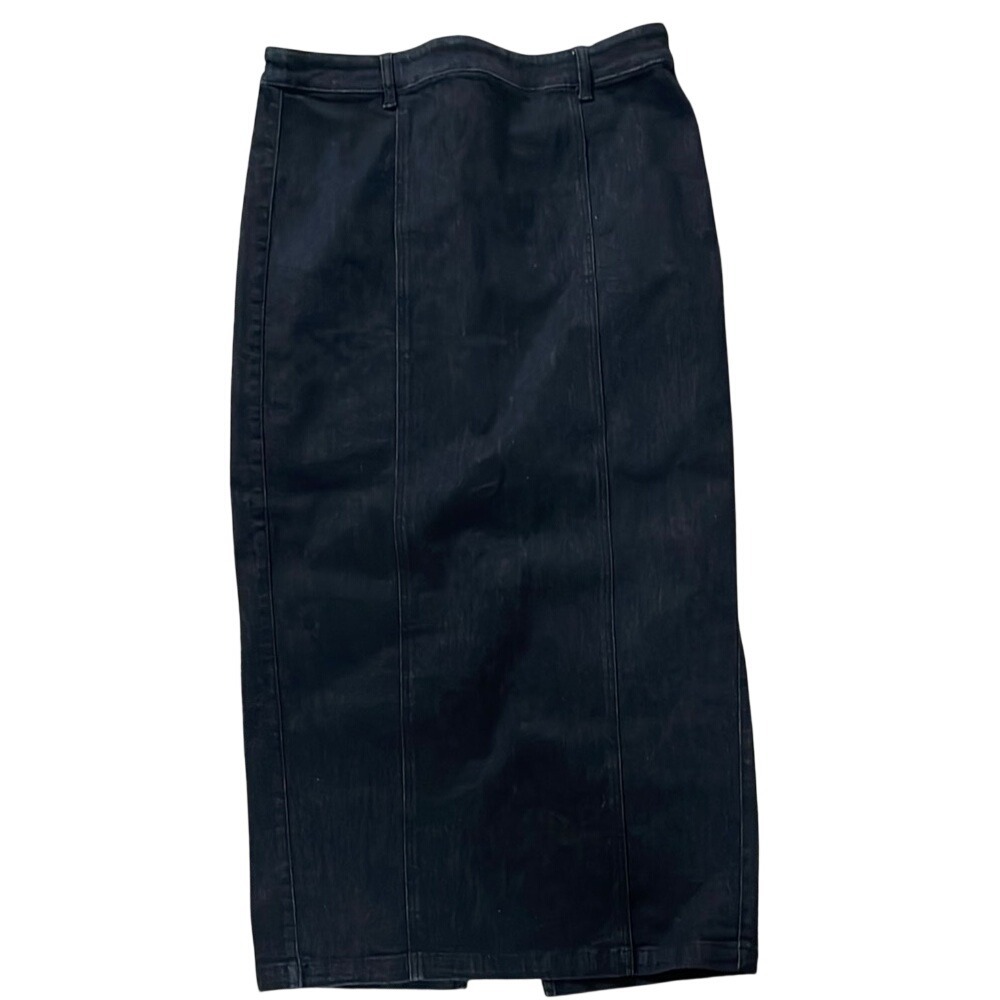 Belle Vere Womens Black Denim Midi Skirt Seamed High Rise Pencil Slit Size M